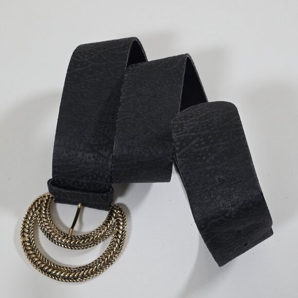 Vintage Textured Belt Womens L Black Gold Black Tone Metal Buckle Whimsigoth Y2K - Picture 15 of 15